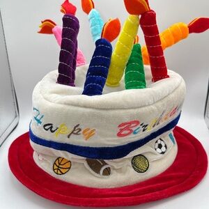 Elope Happy Birthday fabric hat with candles